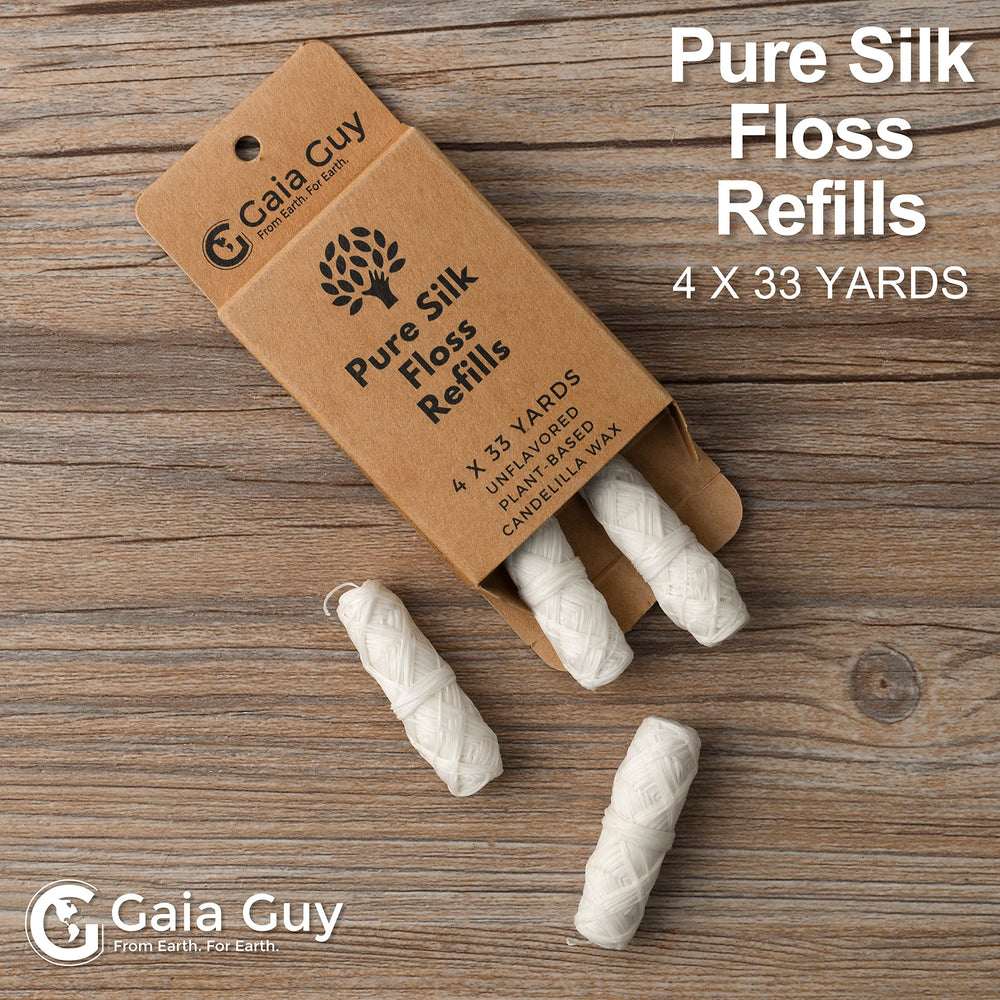 Close-up of Gaia Guy silk floss refill showing 33-yard length