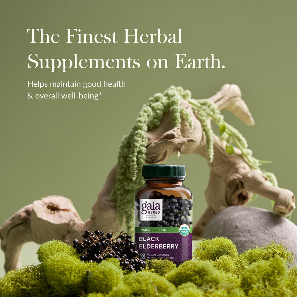 Gaia Herbs Black Elderberry bottle with cap
