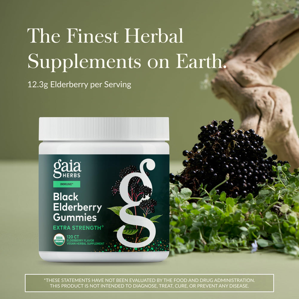 Gaia Herbs Black Elderberry Gummies bottle side view