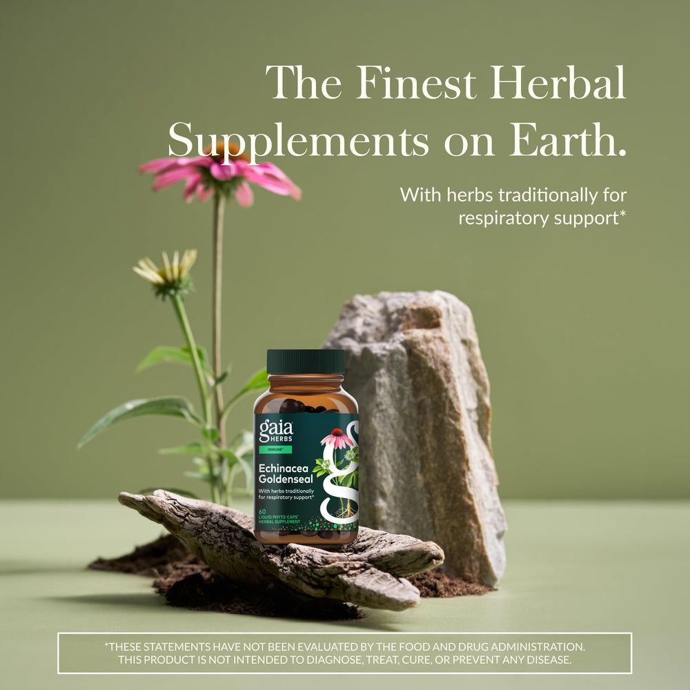 Close-up of Gaia Herbs Echinacea Goldenseal label