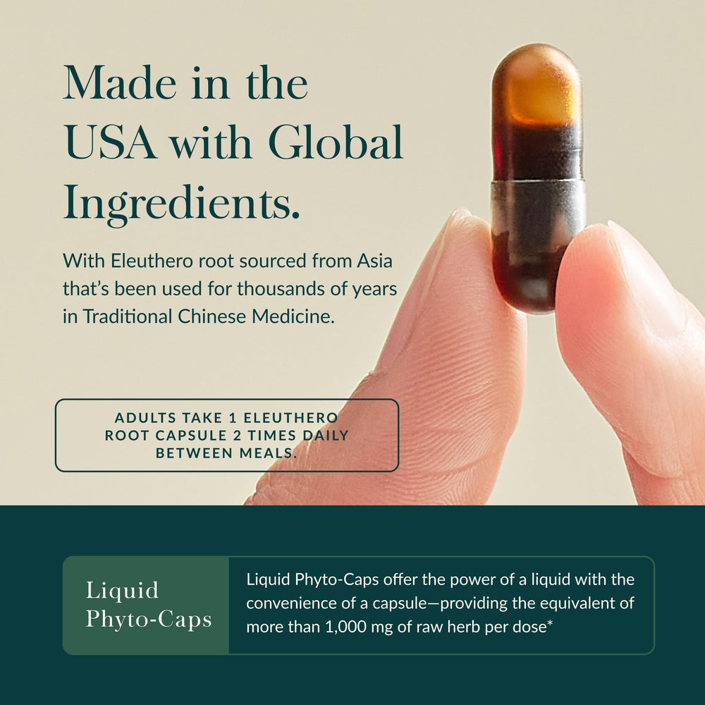 Ingredients panel on Gaia Herbs Eleuthero Root bottle