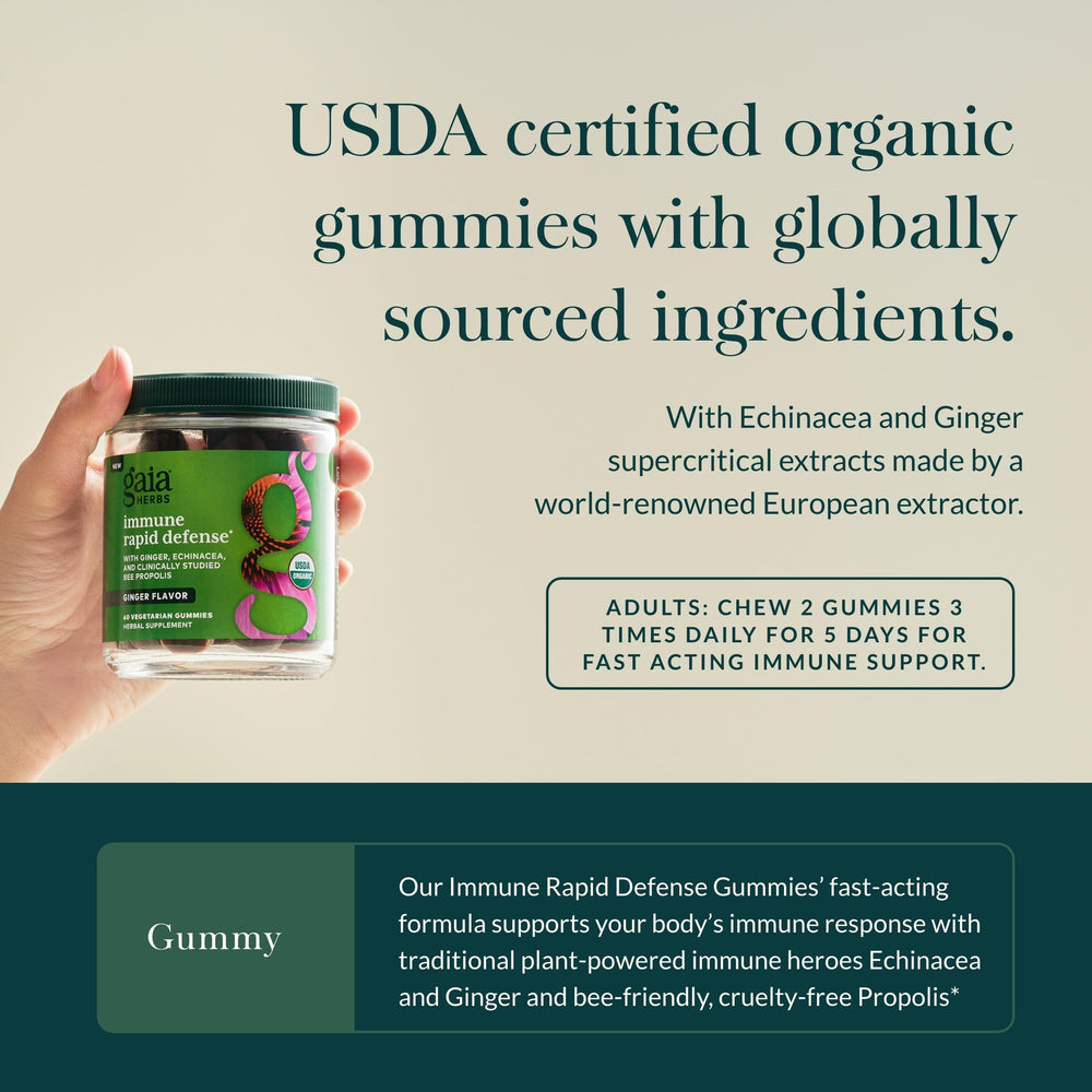 Gummy texture and color of Gaia Immune Rapid Defense Gummies
