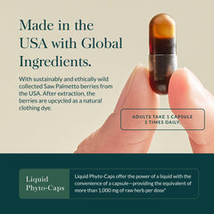 Gaia Herbs Male Libido ingredients visualization with saw palmetto, horny goat weed and oats