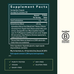 Gaia Herbs Male Libido label detail emphasizing gluten-free, dairy-free and soy-free attributes