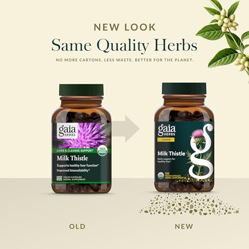 Gaia Herbs Milk Thistle product on clean kitchen counter