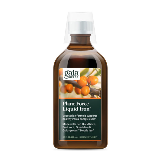 Gaia Herbs Plant Force Liquid Iron bottle on white background