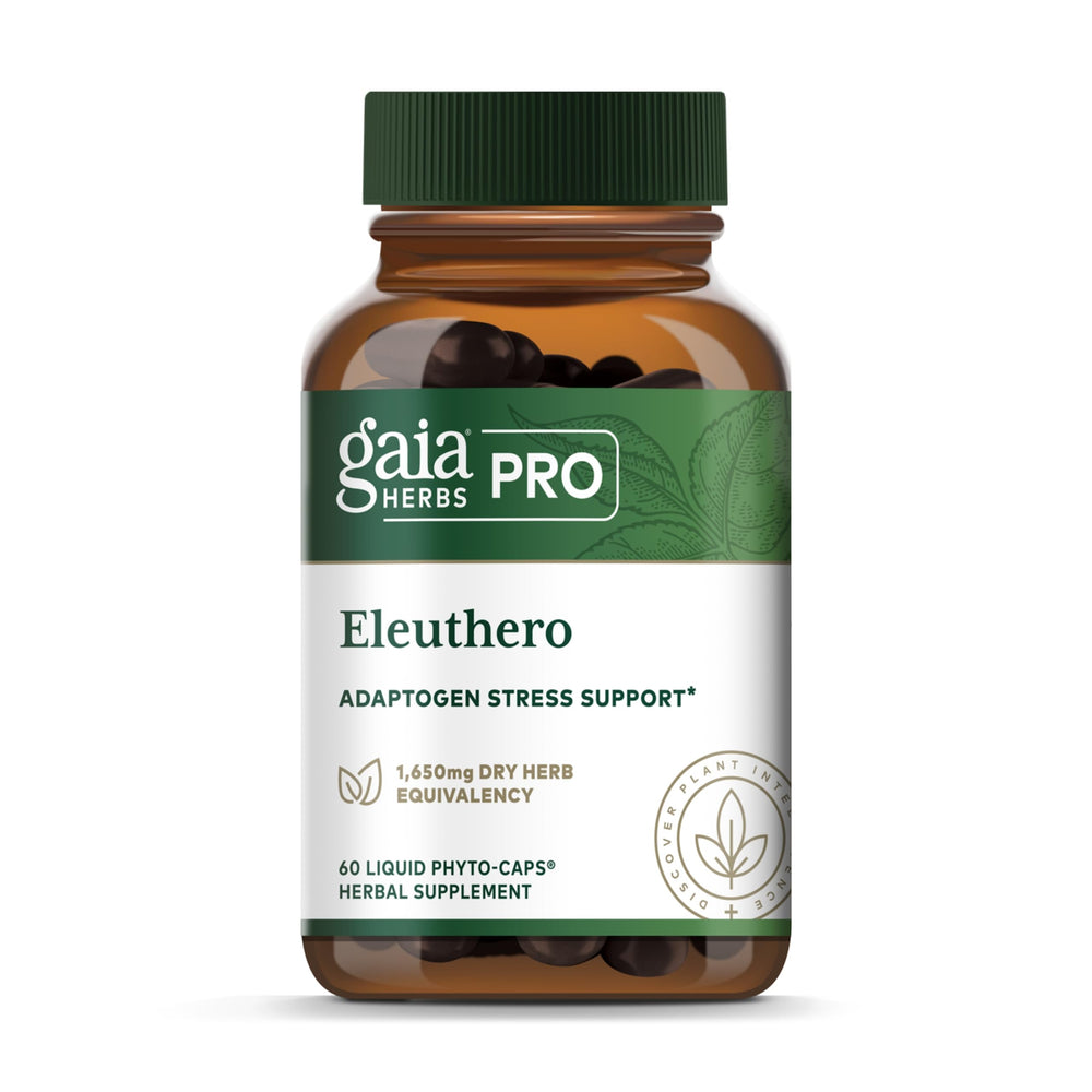 Gaia Herbs PRO Eleuthero bottle label close-up