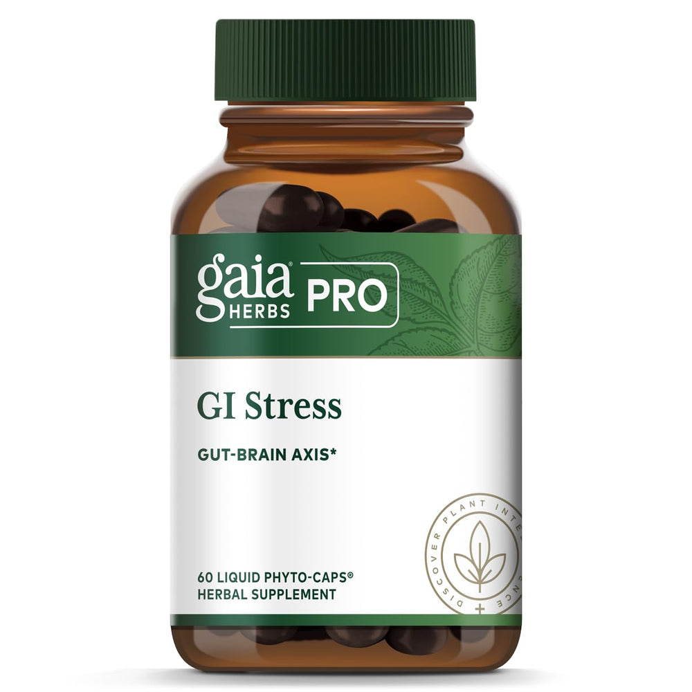 Bottle of Gaia Herbs PRO GI Stress with label visible