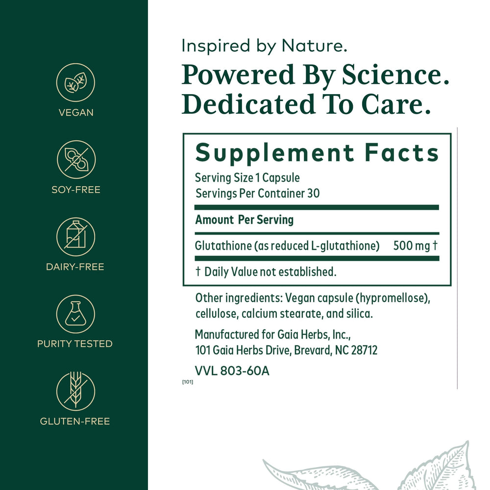 GAIA Herbs PRO Glutathione 500 bottle label close-up