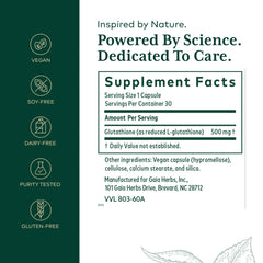 GAIA Herbs PRO Glutathione 500 bottle label close-up