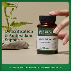 Close-up of GAIA Herbs PRO Glutathione 500 capsules