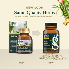 Gaia Herbs Reflux Relief vegan gluten free badge signaling purity and compatibility