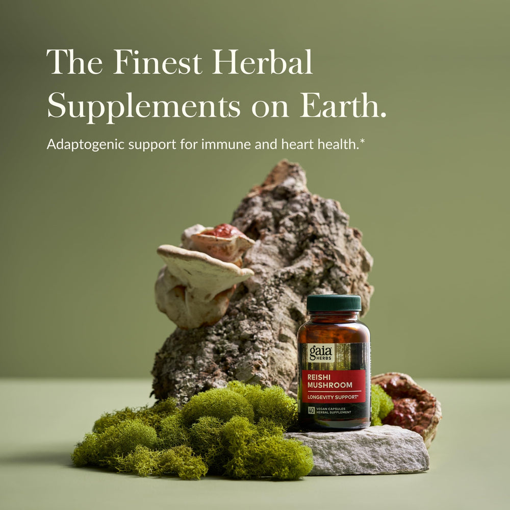 Close-up of Gaia Reishi Mushroom bottle label