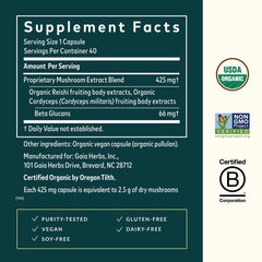Label of Gaia Herbs Respiratory Mushroom Blend