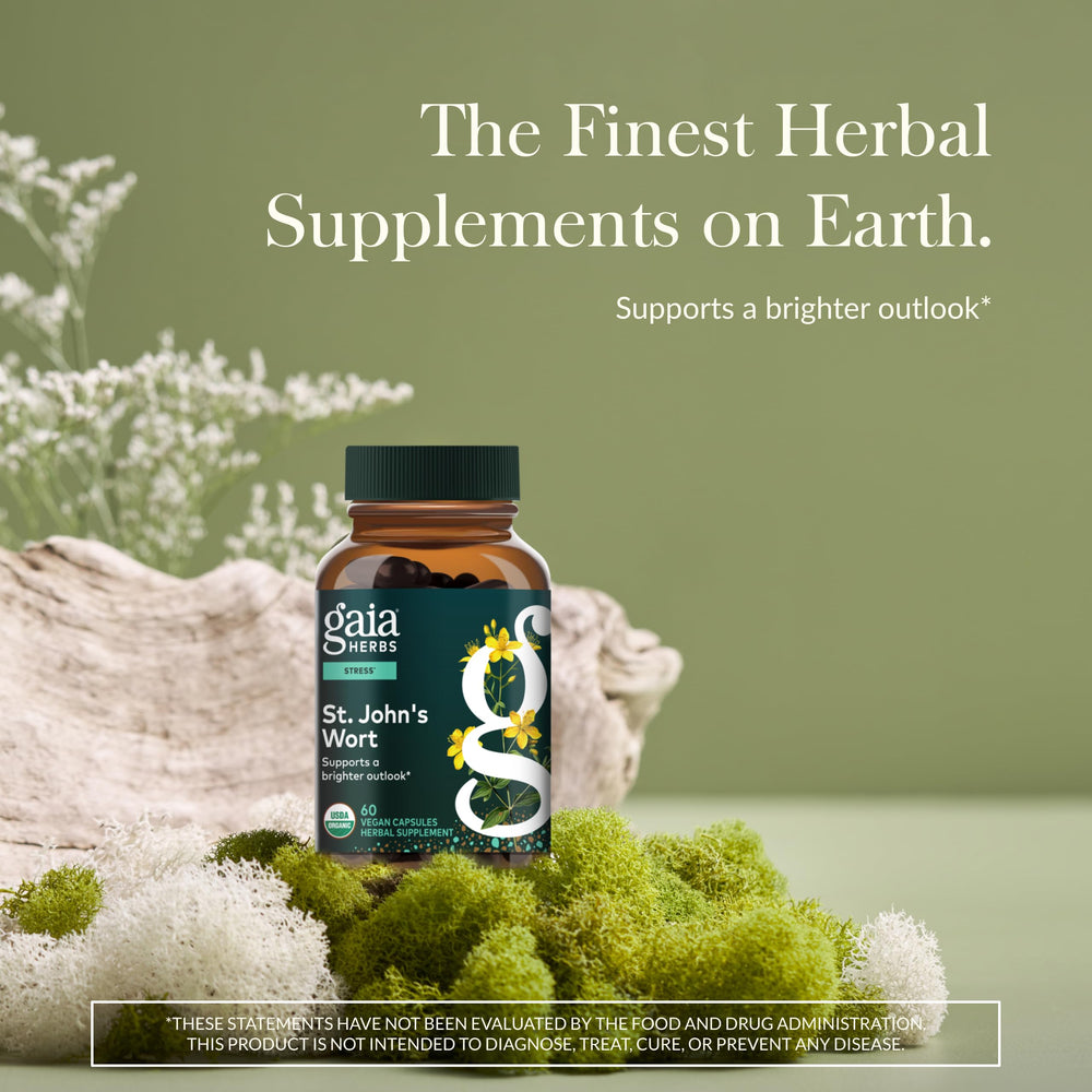 Close-up of St. John's Wort capsules bottle label
