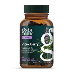 Gaia Herbs Vitex Berry bottle promotes convenient daily hormone balance support