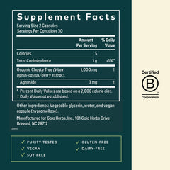 Gaia Herbs Vitex Berry label emphasizes traditional use and ingredient integrity