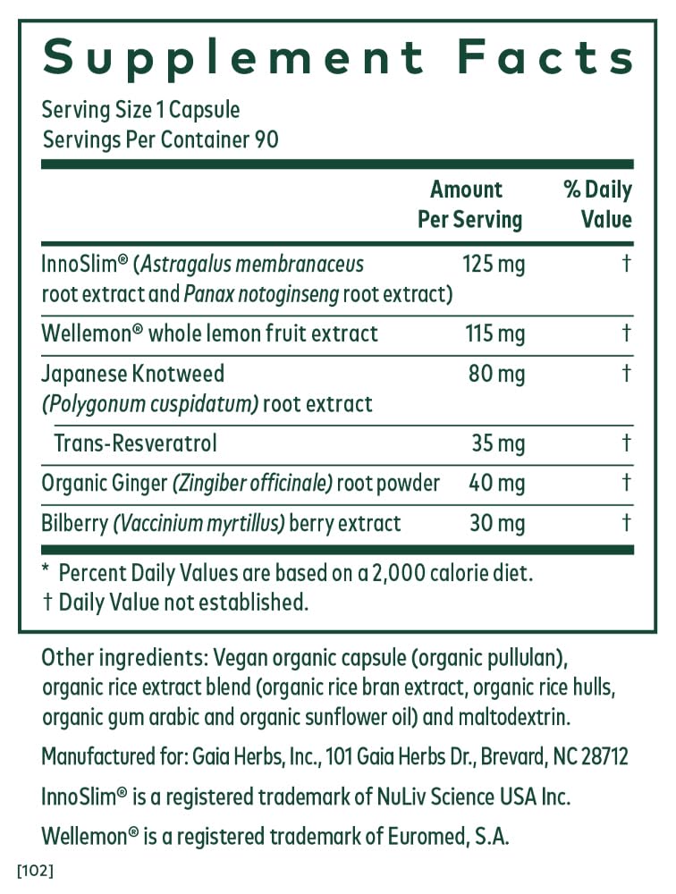 Gaia Herbs PRO AMPK Activator featuring Wellemon citrus bioflavonoid