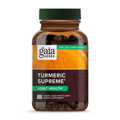 Gaia Herbs Turmeric Supreme Joint Health bottle and label on white background