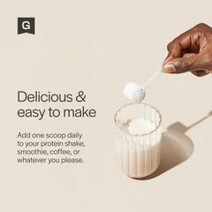 Collagen powder being mixed into coffee or smoothie