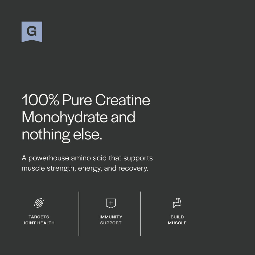 Nutrition label showing 5g Creatine Monohydrate per serving