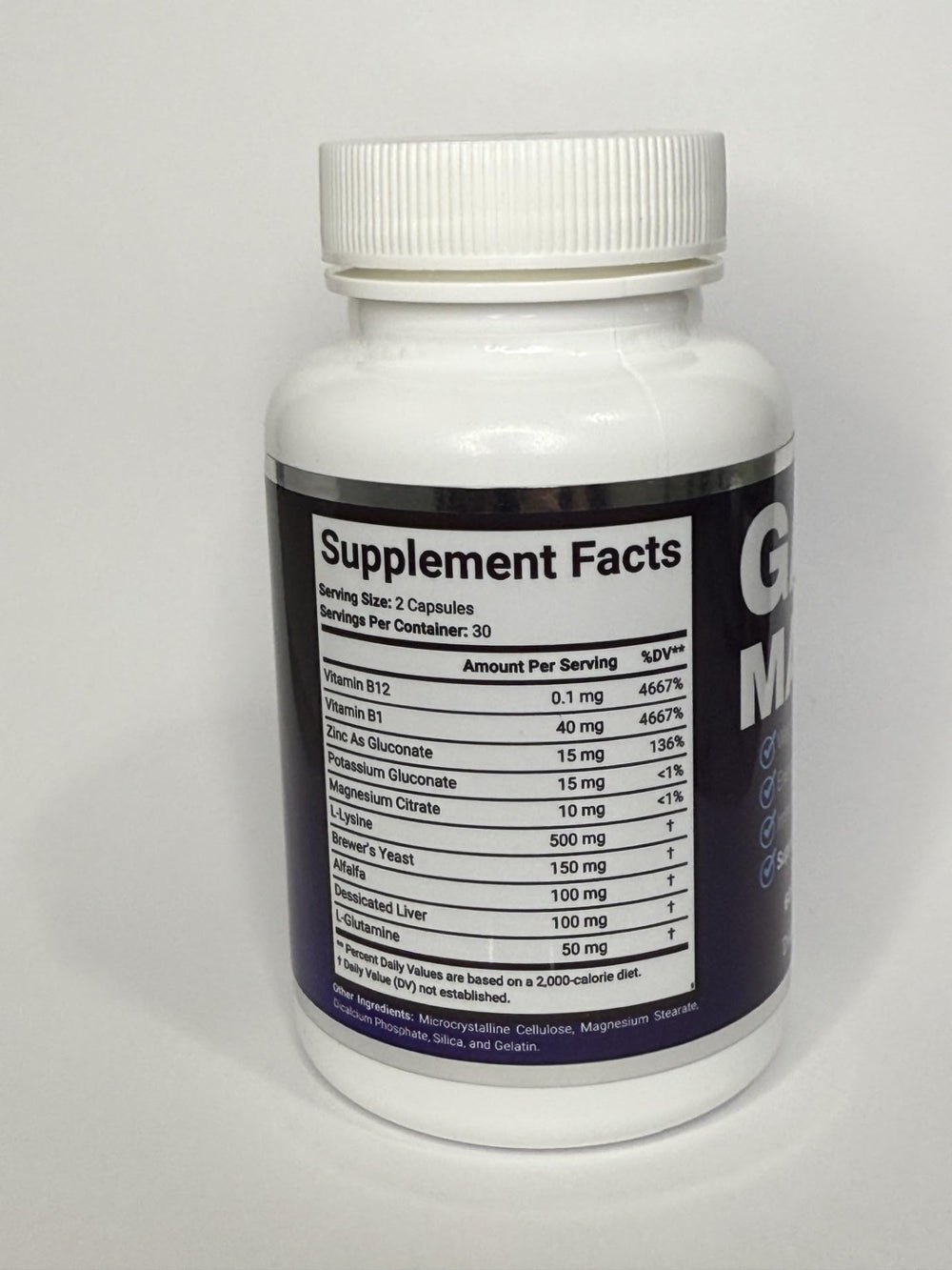 GAINMAX Weight Gain Support bottle back label and ingredients