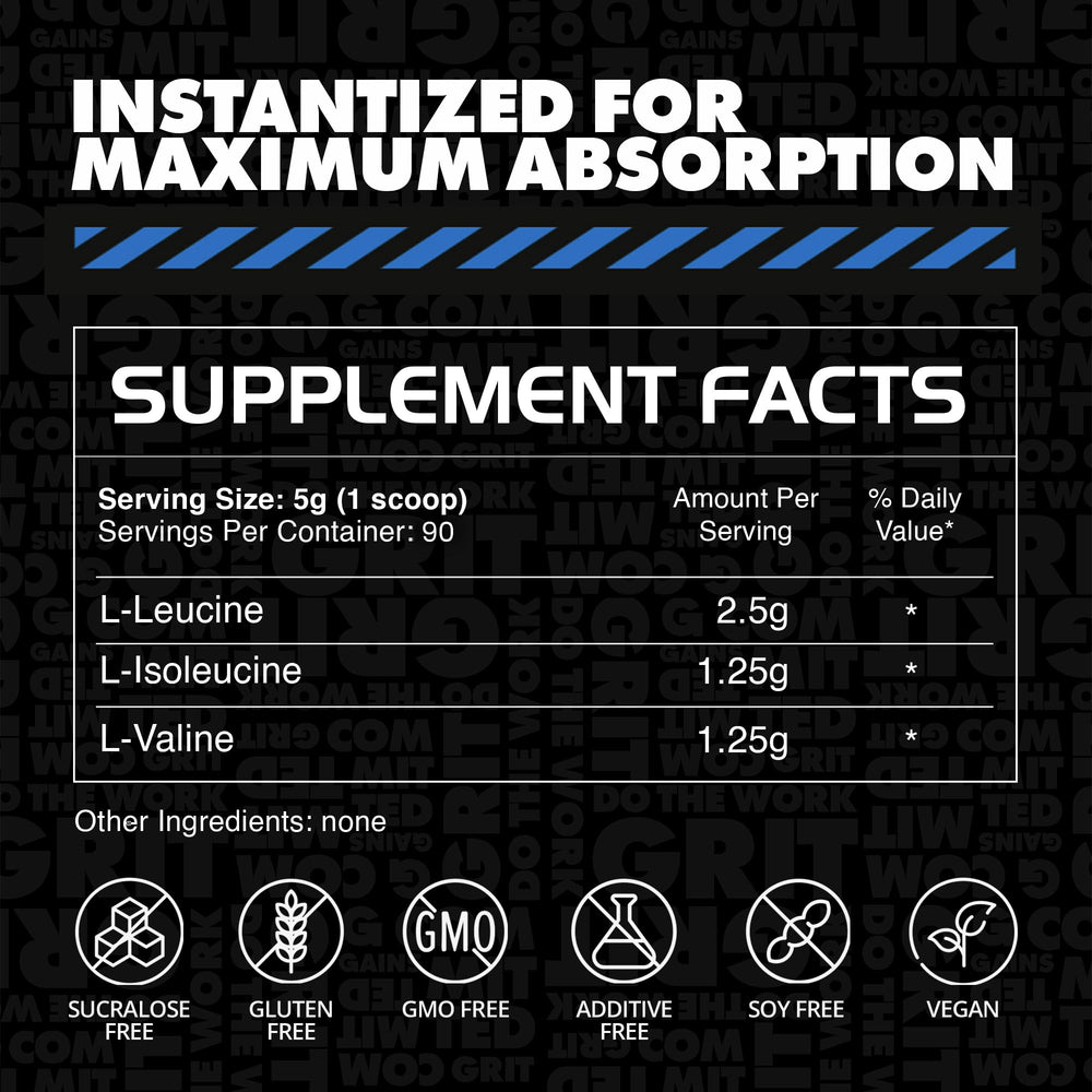 Vegan, gluten-free BCAA ingredients on label
