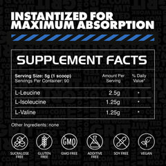 Vegan, gluten-free BCAA ingredients on label
