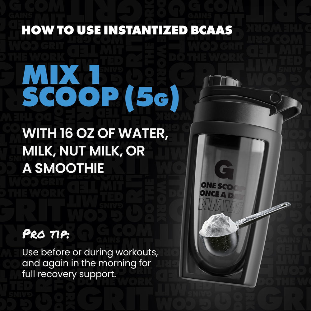 Pre-workout setting with Gains in Bulk BCAA powder visible