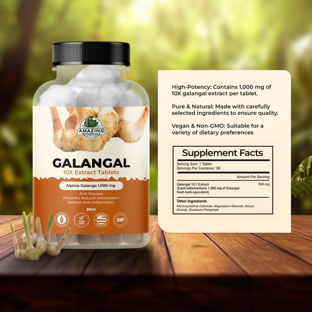 Product bottle label for Galangal 10X Extract Tablets