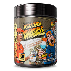 Front view of Gamer Supps GG Energy CaseOh's Nuclear Bombsicle tub with flavor options Cherry, Lime, Blue Raspberry