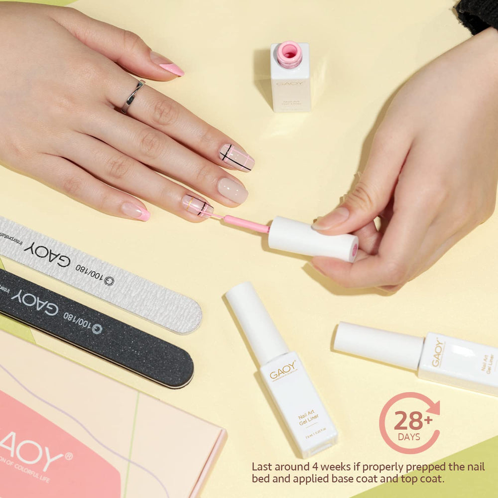 GAOY gel nail polish art liner set shown for at-home DIY nail design.