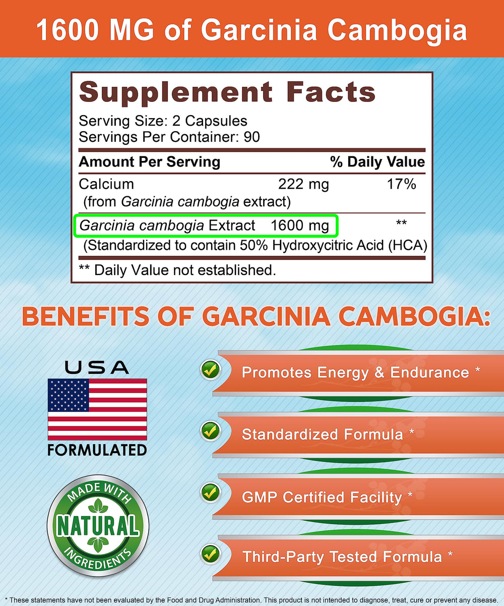 Front of Garcinia Cambogia 1600 mg bottle packaging