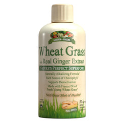 Garden Greens Wheat Grass Liquid bottle with Ginger Extract label