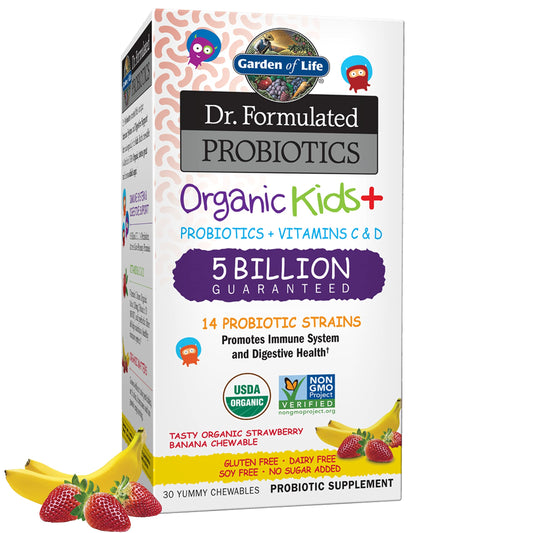 Bottle of Garden of Life Kids Probiotics Strawberry Banana 30 chewables
