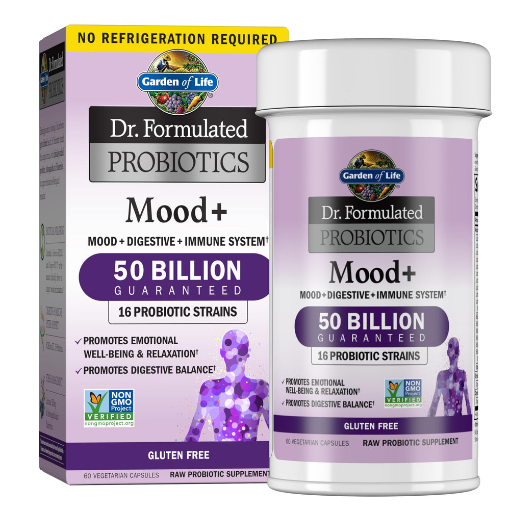 Garden of Life Mood+ Probiotics bottle and capsules