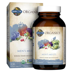 Garden of Life Organics Men's Multivitamin bottle front view, 120 vegan organic tablets