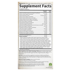 Certification logos and lifestyle imagery for organic vegan multivitamin