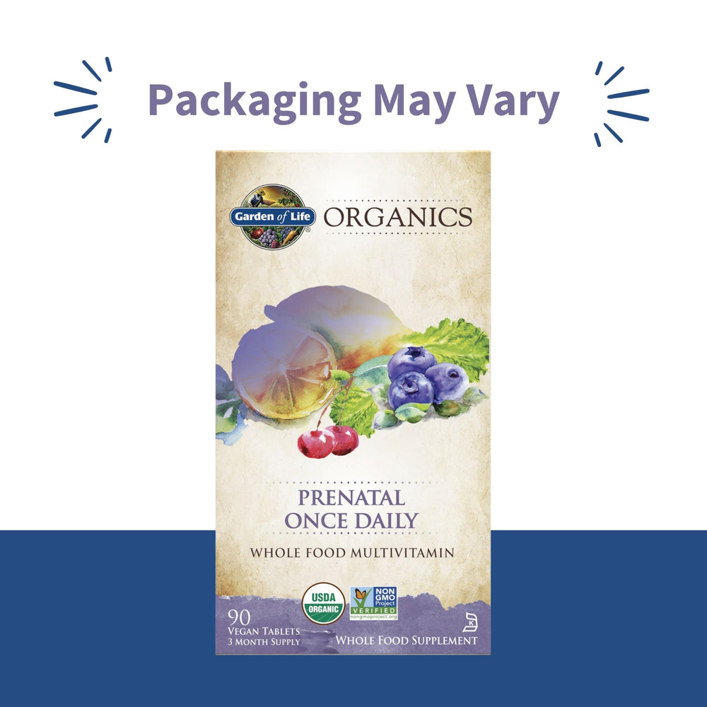 Garden of Life Prenatal tablets close-up, colorful and easy to swallow