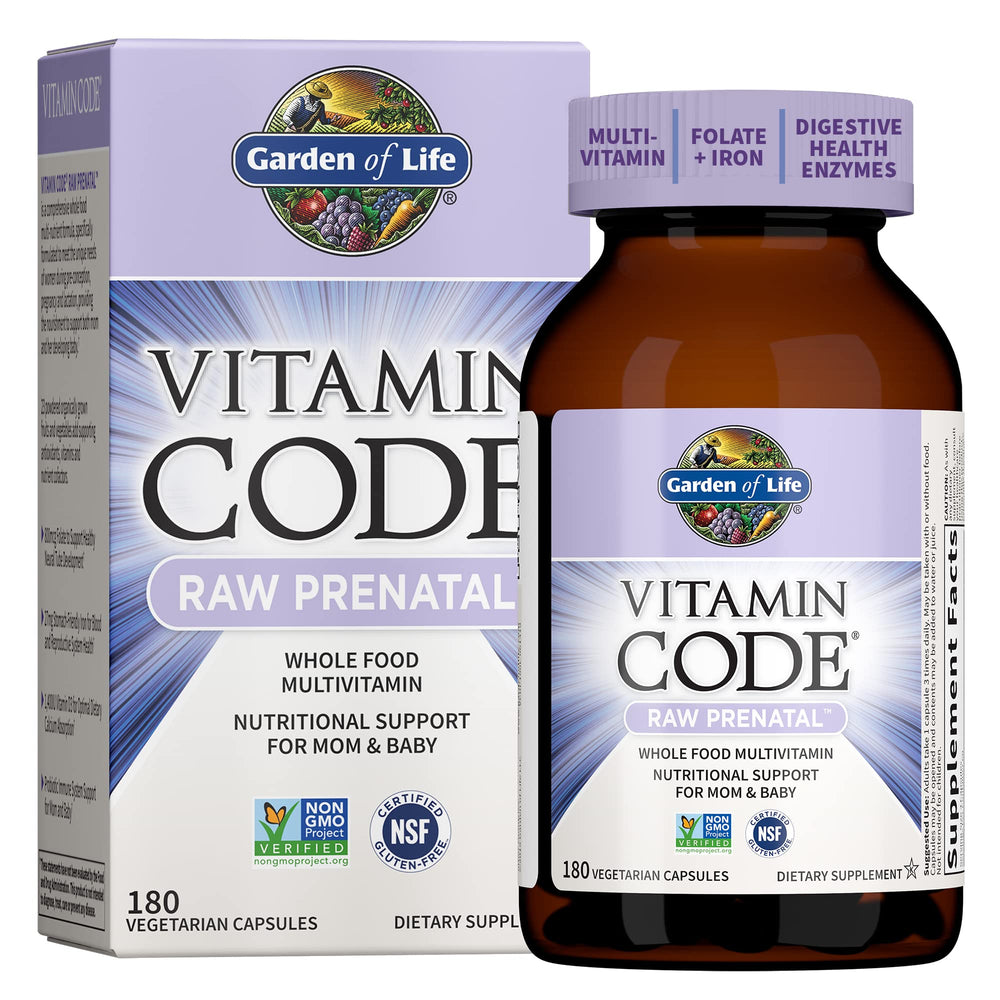 Garden of Life Vitamin Code RAW Prenatal bottle view for prenatal nutrition support