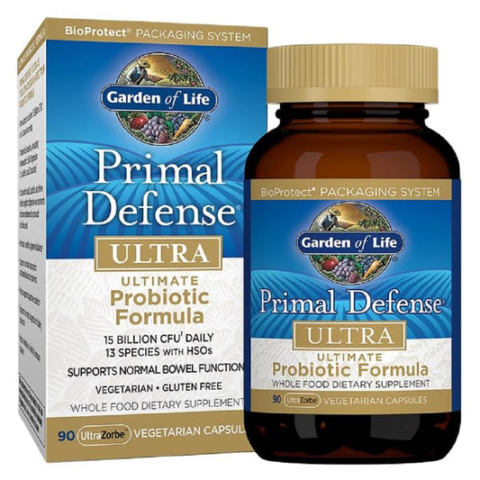 Garden of Life Primal Defense Ultra probiotic capsules bottle on white background
