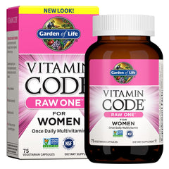 Garden of Life Vitamin Code RAW ONE for Women bottle with 75 capsules on white background