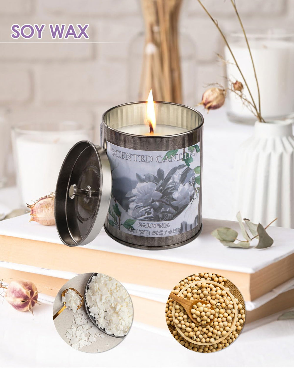 Lead-free cotton wick in Gardenia scented candle