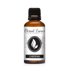 Gardenia fragrance oil in an amber 30ml bottle with black tamperproof cap and dropper