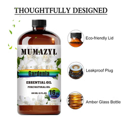 Amber glass bottle with flow-control stopper for Gardenia oil (16oz).