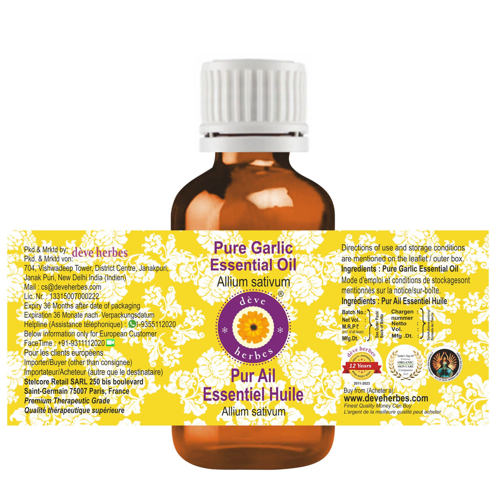 Garlic essential oil allium sativum steam-distilled 5ml label