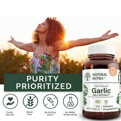 Front packaging of Natural Nutra odorless garlic oil softgels