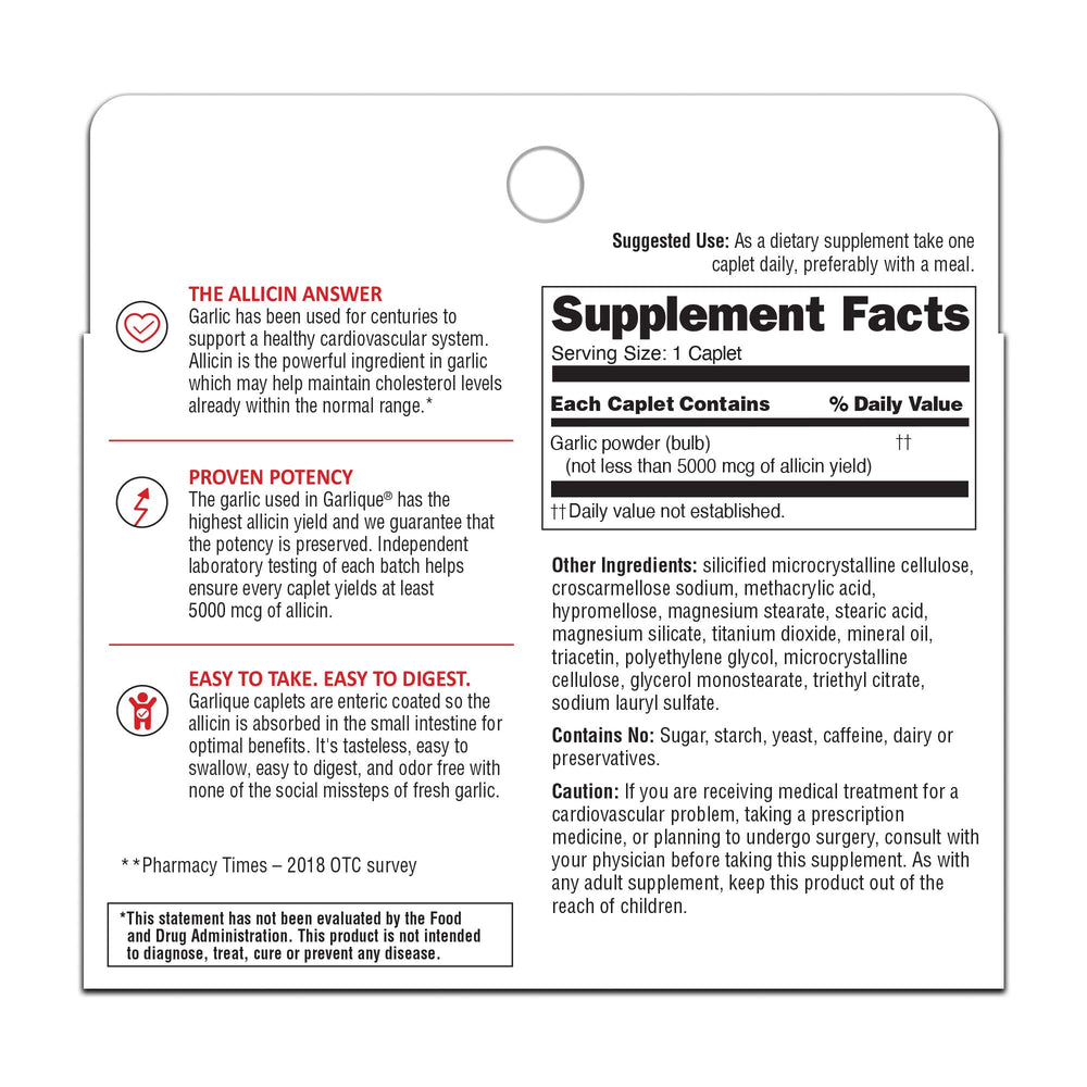 Front view of Garlique label showing product name