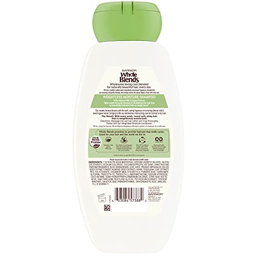Garnier Whole Blends bottle tilted to show weightless moisture