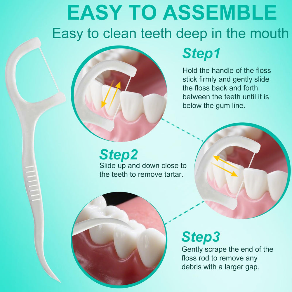 Floss picks featuring a curved tip designed to reach back teeth